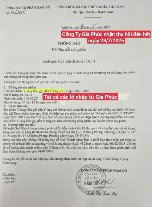 Thông báo thu hồi
